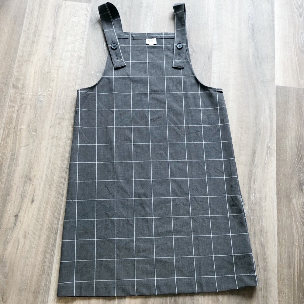 Grey Grid Overall Apron Dress